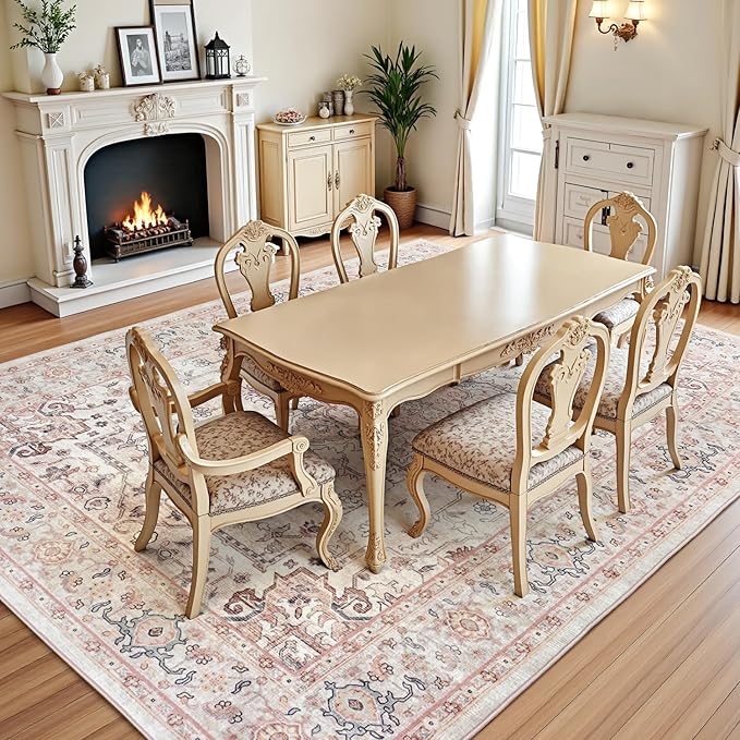 Lofus 5x7 Area Rugs for Living Room, Washable Area Rug, Rugs for Bedroom, Kitchen, Vintage Boho Carpet, Soft Non-Slip, Low Pile Large Area Rug for Office Dining Room, Pink