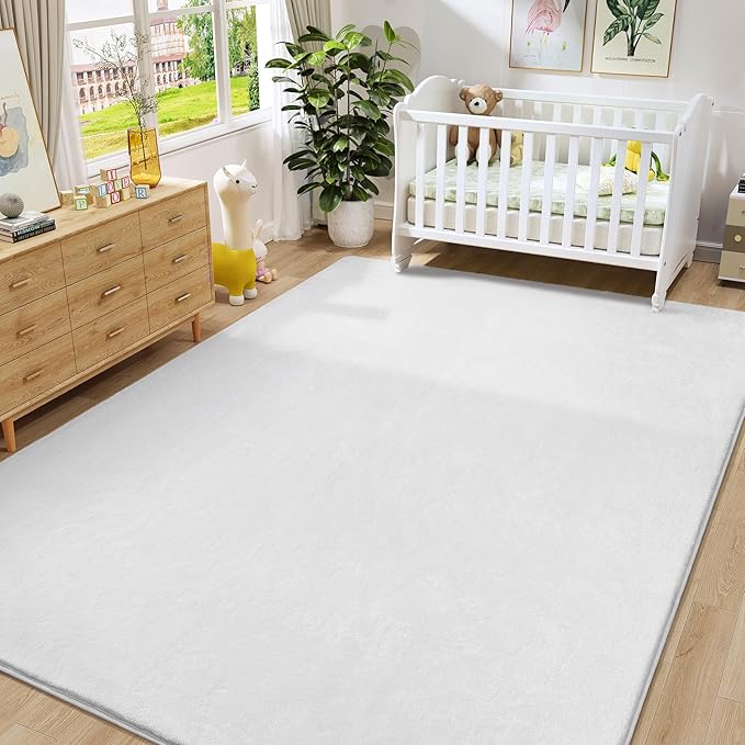 Amearea Modern Area Rugs for Bedroom Living Room, 4x6 Feet White Thickened Memory Foam Rug, Fluffy Indoor Washable Rugs Non Slip Minimalist Carpet for Kids Boys Girls Dorm Nursery Room Decor