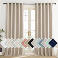 NICETOWN Cream 100% Blackout Linen Curtains 84 inch Long Burg for Living Room, 1 Pair, 62" Width Each Panel, Farmhouse Thick Completely Blackout Window Treatment Thermal Insulated Drapes