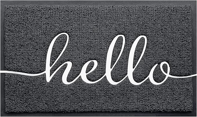 CozyBounty Door Mat Hello Mats Outdoor Indoor Non-Slip Doormat for Entryway Low-Profile Floor Mat for Yard, Garage, High Traffic Areas (30"x17.5", Black)