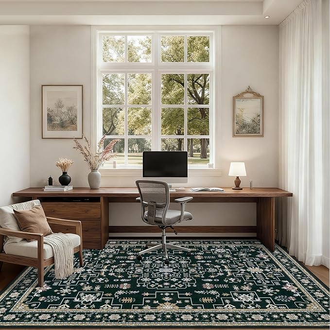 8x10 Area Rugs for Living Room: Washable Rug Soft Vintage Boho Medallion Carpet Indoor Floor Non-Slip Stain Resistant Large Carpets for Bedroom Dining Room Farmhouse Nursery Home Office Black