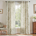 jinchan Linen Floral Curtains 96 Inch Length for Living Room Bedroom Light Filtering Farmhouse Peony Flower Drapes Rustic Window Curtain Set Rod Pocket Back Tab 2 Panels Green