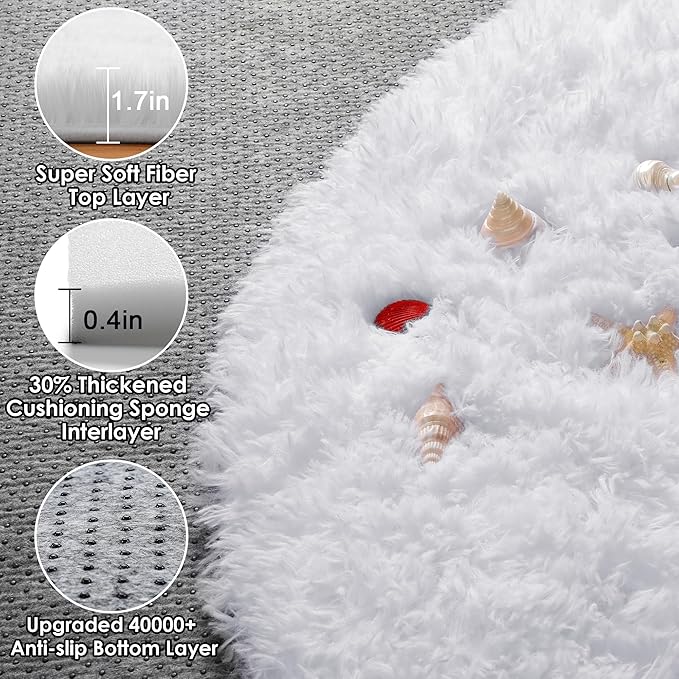 ONASAR White Round Area Rugs 5ft, Soft Bedroom Circle Rug Floor Mat for Kids Girls Boys Teen Room, Fuzzy Plush Shaggy Carpet for Baby Nursery Living Room Playroom Dorm Home Decor