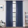 Navy Blue Curtains 84 inch Length for Bedroom Back Tab Light Filtering Semi Sheer Blue Living Room Curtains Linen Cotton Textured Indigo Blue Drapery Panel Modern Aesthetic Decor 60" Wx84 L