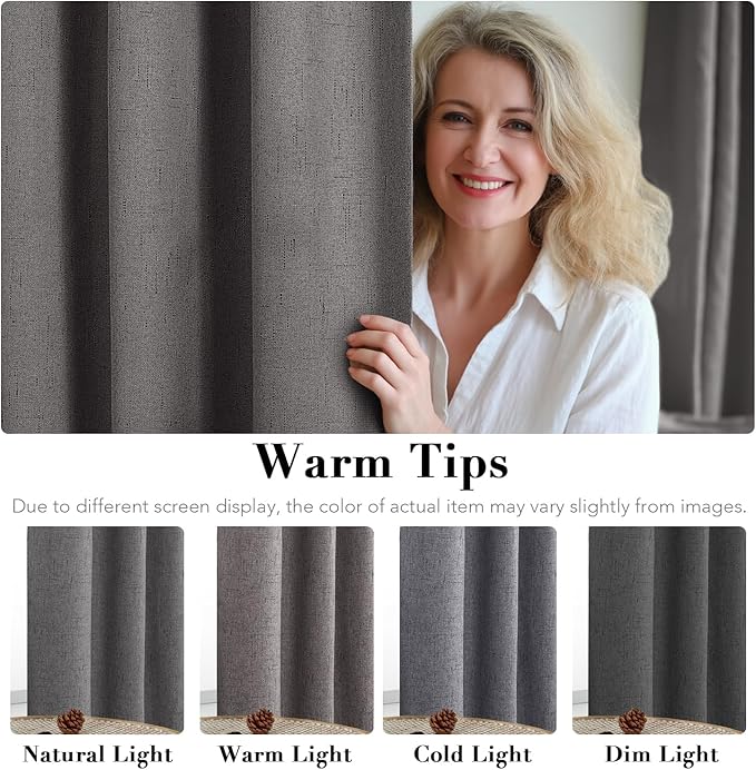 H.VERSAILTEX Linen Blackout Curtains Durable Thick Textured Linen Look 100% Blackout Patio Door Curtain Anti Rust Grommet Extra Wide Sliding Door Curtain Panel, W100 x L96 inch - Grey