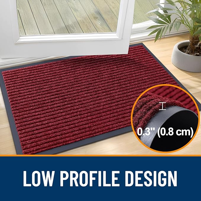 OLANLY Front Door Mat Indoor Outdoor Entrance, 2-Pack 35 x 23 Inch, Waterproof Heavy Duty Doormat, Fade Resistant, Low Profile, Easy Clean Patio Porch Welcome Floor Mats for Entry, Wine Red