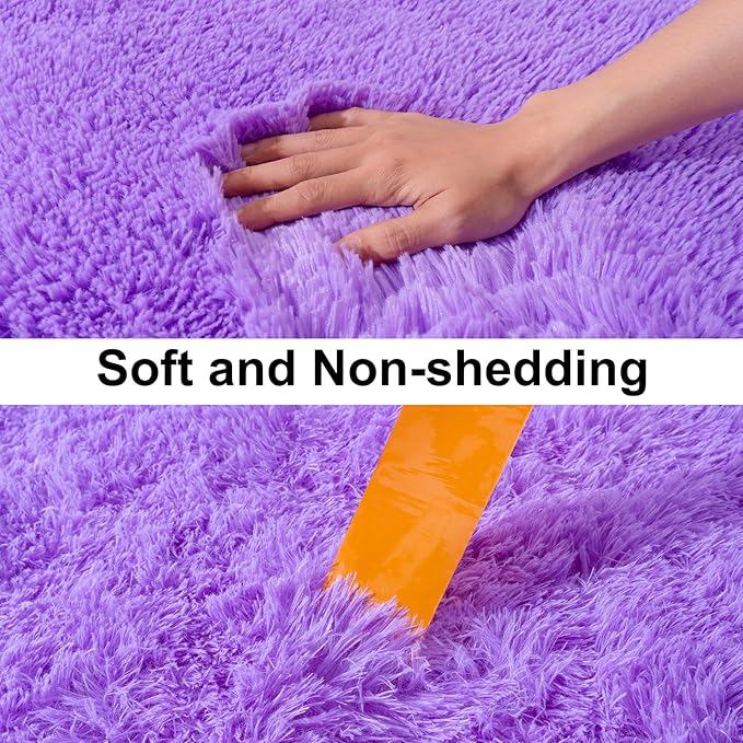 Ultra Soft Runner Rugs for Bedroom Hallways with Upgraded Non-Slip Rubber Backing & Thick Memory Sponge, 2x8 Feet Fluffy Shag Throw Area Rug for Bedside Dorm Light Purple