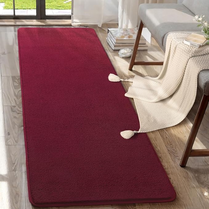 AROGAN Shag Runner Rug for Hallways, 2x6 Feet Washable Rugs with Memory Foam for Bedroom, Entryway Indoor Fluffy Throw Rug for Bedside Living Room Kids Girls Nursery Dorm Room Decor, Wine Red