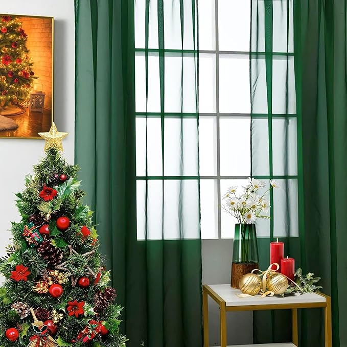 SpaceDresser Basic Rod Pocket Sheer Voile Window Curtain Panels White 1 Pair 2 Panels 60 Width 72 Inch Long for Kitchen Bedroom Children Living Room Yard(Foliage Green,60 W x 72 L)
