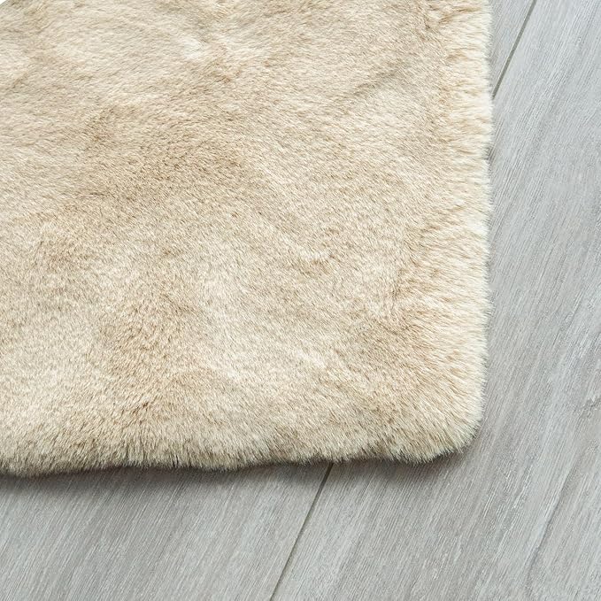 ORINOVA Beige Plush Faux Washable Rabbit Fur Area Rugs for Bedroom Shag Carpet for Living Room 4x6 Rectangle Nursery Rug