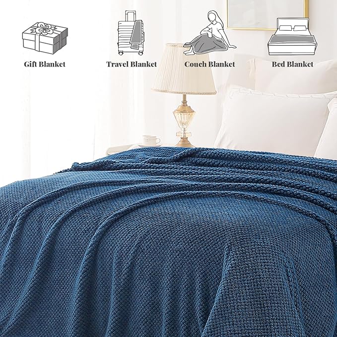 Whale Flotilla King Size Fuzzy Fleece Blanket for Bed, 90x104 Inch Fluffy Warm Soft Jacquard Blankets for All Season, Lightweight and Cozy, Navy Blue