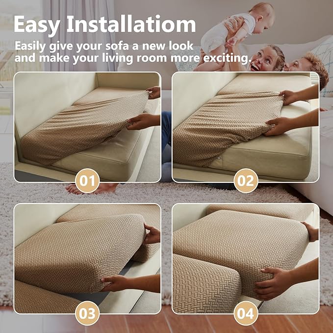 Couch Cushion Covers for Sofa Couch Covers Wear-Resistant Universal Sofa Cover Washable Stretch for Sectional Slipcovers (Texture-Light Coffee,Large Double Seat Cover)