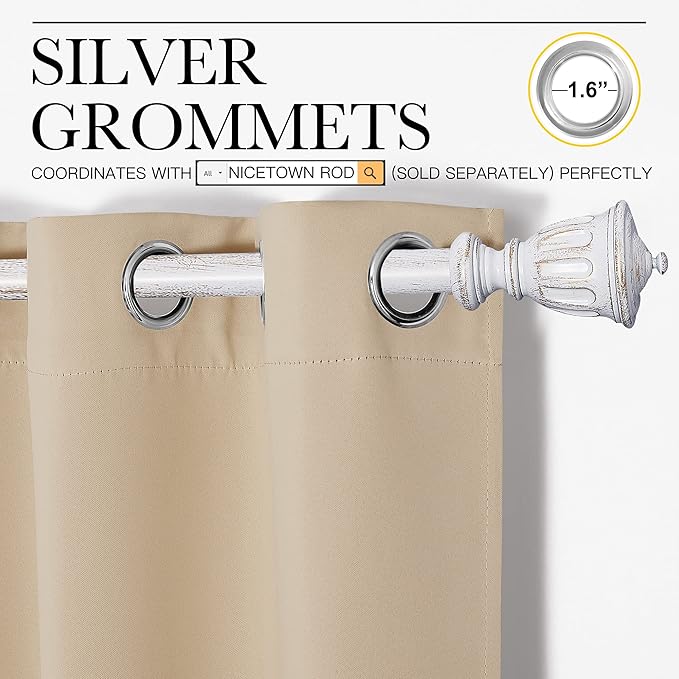 NICETOWN Room Darkening Curtain Panels for Cafe, Thermal Insulated Grommet Room Darkening Draperies/Drapes for Window (Biscotti Beige, 2 Panels, W42 x L40 -inch)