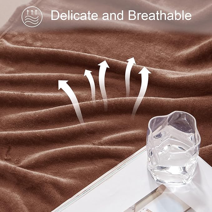 Exclusivo Mezcla Twin Size Flannel Fleece Velvet Plush Bed Blanket as Bedspread, Coverlet, Bed Cover (90x66 IN, Brown) Soft, Lightweight, Warm and Cozy