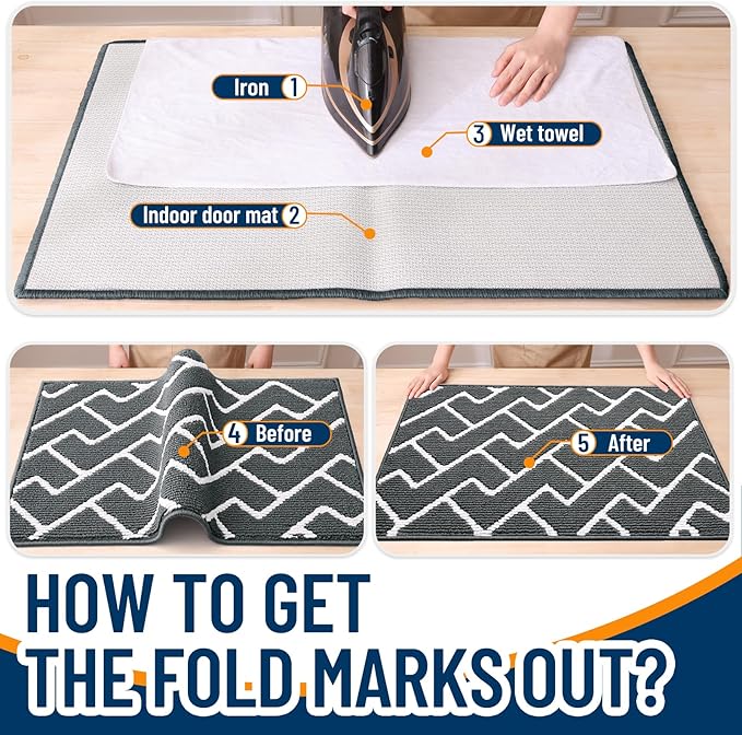 OLANLY Front Door Mat, Non-Slip Rubber Backing, Dirt Resistant and Absorbent, Washable, Easy to Clean Low-Profile Indoor Doormat for Back Door, Entryway, Inside Entrance, 40x32, Charcoal