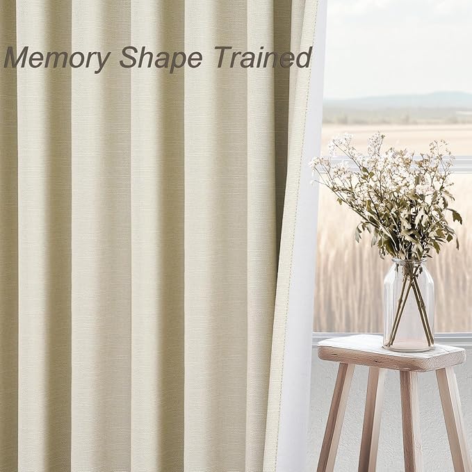Topfinel Cream Ivory Blackout Curtains & Drapes 84 Inch Length, Beige Pinch Pleat Full Blackout Flax Linen Tab Top Soundproof Curtains with Hooks Rings for Bedroom Living Room Track 2 Panels Set