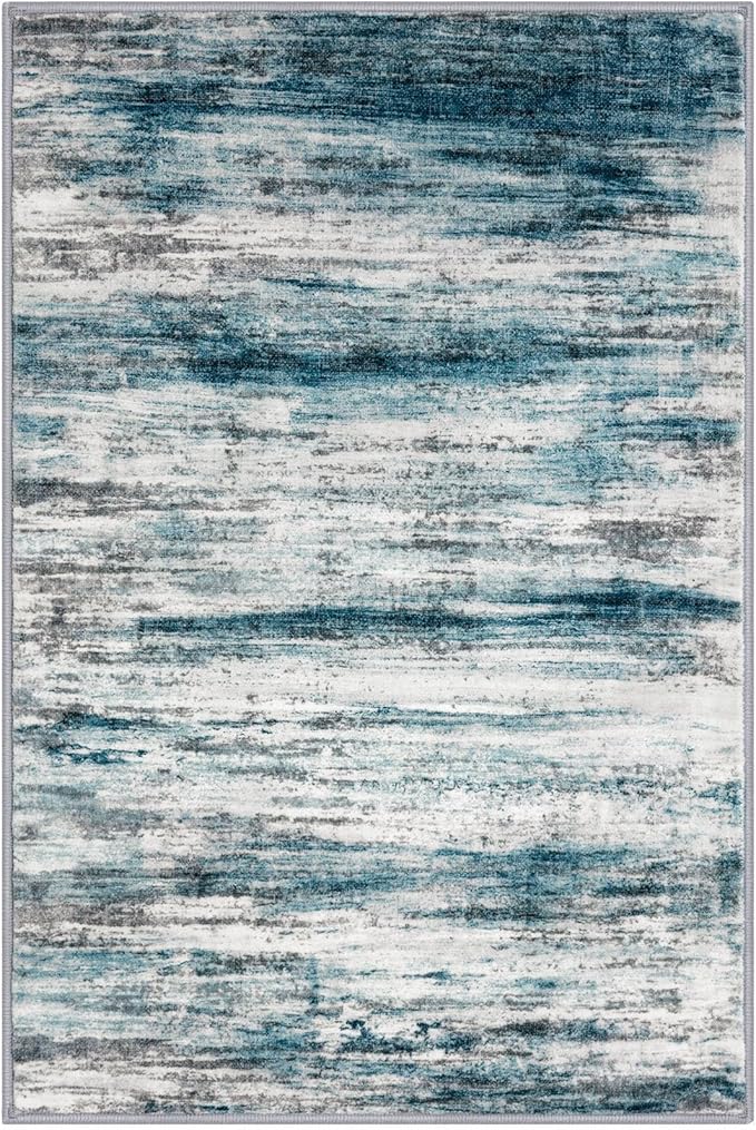 KOZYFLY 4x6 Area Rug Modern Abstract Washable Large Entryway Rug Non-Slip Soft Living Room Rugs, Print Blue Throw Rugs Indoor Mat for High-Traffic Door Entrance, Laundry, Nursery, Bedroom