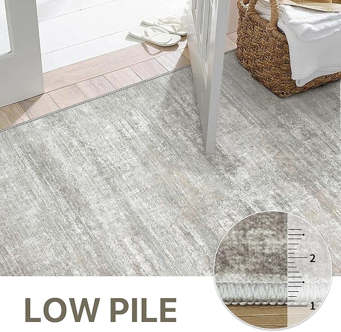 Area Rugs 8x10 for Living Room Bedroom, Modern Abstract Machine Washable Rug, Large Soft Low Pile Floor Carpet with Non Slip Backing for Dining Room, Light Grey/Beige