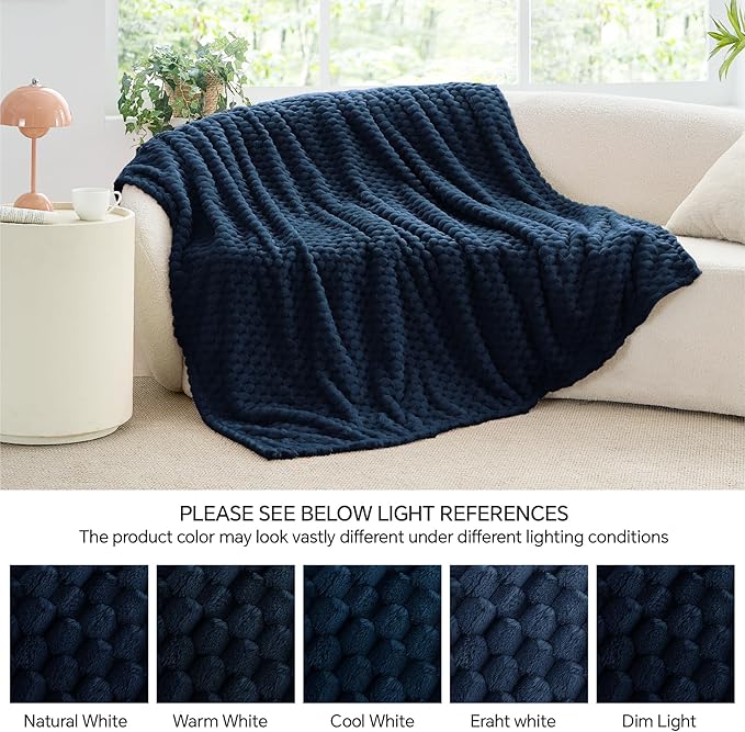 BEDELITE Fleece Throw Blanket for Couch & Bed - 3D Jacquard Decorative Navy Blanket, Super Soft and Cozy Warm Fuzzy Blanket All Seasons Suitable, 50x60Inches