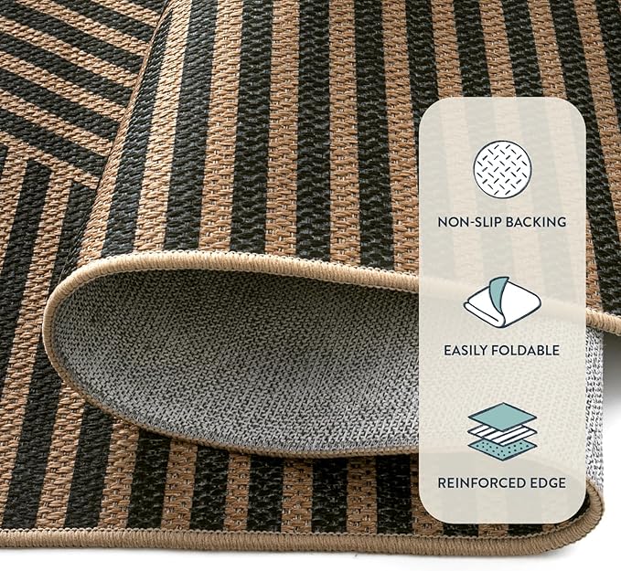 Lahome Enfys Modern Geometric Runner Rug, 2x8 Washable Rug Runners for Hallways Non Slip, Black Outdoor Carpet with Rubber Backing, Farmhouse Non Shedding Kitchen Mats for Floor Entryway