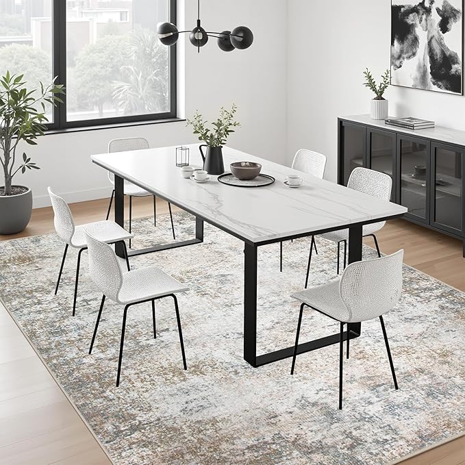 10x14 Area Rug Living Room Rug: Washable Modern Abstract Soft Thin Rug Indoor Floor No Slip Stain Resistant Carpet for Bedroom Dining Room Farmhouse Nursery Home Office - Brown Grey