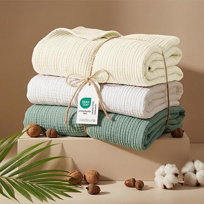 Bedsure 100% Cotton Muslin Blanket King Size for Bed - 4-Layer Breathable and Lightweight Thin Soft Summer Gauze Muslin Blanket for Adults, Cream, 108x90 Inches
