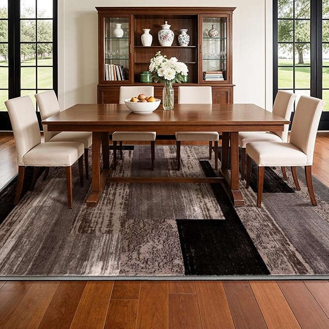 5x7 Washable Area Rugs for Living Room and Bedroom, Vintage Checkered Pattern Non-Slip Carpet, Stain Resistant Low Pile Soft Rug for Dining Room,Office,Nursery,Kids Room(5x7,Chocolate)