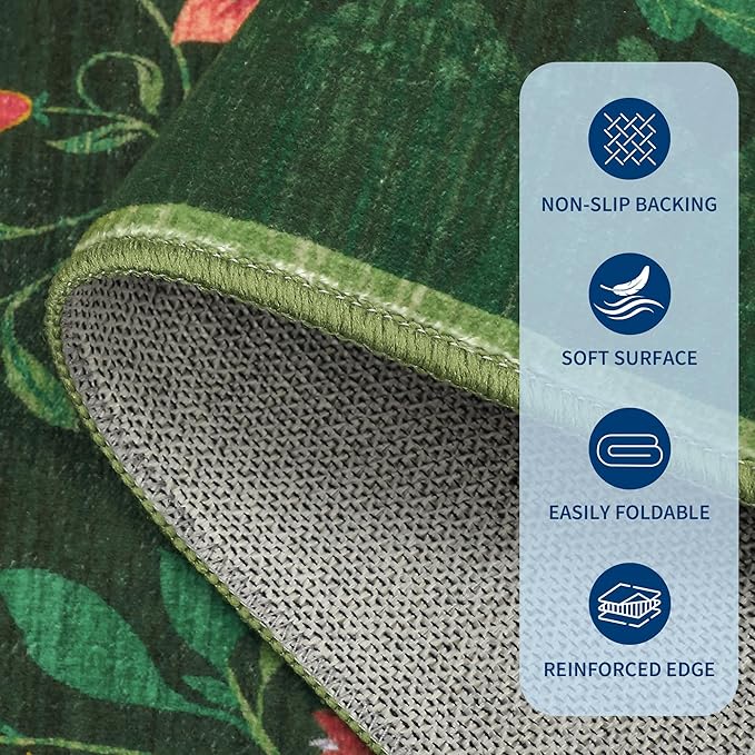 Protea Floral Rug 2.5x8 Runners for Hallways, Boho Kitchen Runner Rugs Non Slip Bath Runners, Vintage Washable Runner Rug for Bedroom, Soft Long Rugs for Entryway Bathroom Laundry Dorm, Forest Green