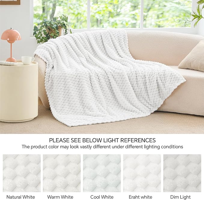 BEDELITE Fleece Throw Blanket for Couch & Bed - 3D Jacquard Decorative White Blanket, Super Soft and Cozy Warm Fuzzy Blanket All Seasons Suitable, 50x60Inches