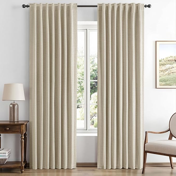 MIULEE 100% Blackout Linen Curtains for Bedroom, Cobblestone Solid Luxury Decor Thermal Insulation Room Darkening Drapes for Living Room Nursery Back Tab Rod Pocket 42 x 63 Inches, 2 Panels