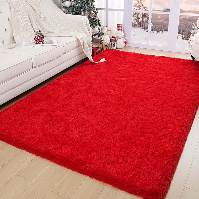 Chicrug Soft Area Rugs for Bedroom Living Room Plush Fluffy Rug 4x6 Feet, Shag Furry Area Rug Carpet Non Shedding for Nursery Children Kids Girls Room Home Decorative, Red