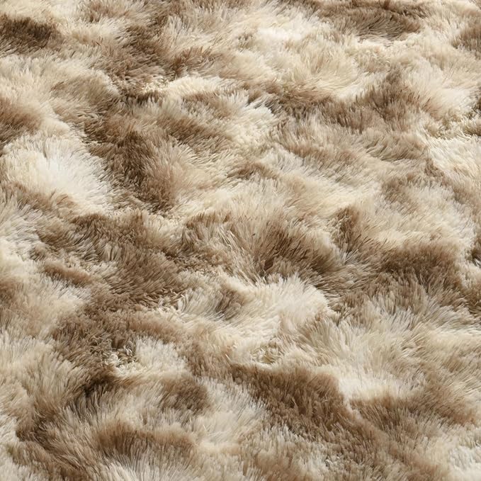 4x6 Ft Shag Area Rug for Bedroom Living Room, Tie-Dyed Ultra Soft Fluffy Furry Rugs for Indoor Floor, Aesthetic Carpet for Kids Home Decor (Khaki)