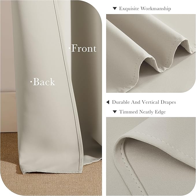 PONY DANCE Blackout Curtains, Cream Blackout Curtains for Bedroom - 2 Panels, 52x45 Inch, Room Darkening Drapes for Living Room, Back Tab and Rod Pocket Black