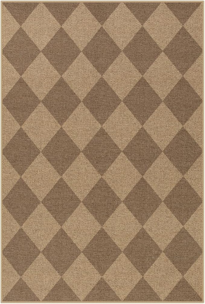 Lahome Colette Checkered Easy Jute Rug, 2x3 Entryway Rug Indoor Outdoor Front Door Mat, Farmhouse Neutral Non Slip Non Shedding Washable Kitchen Mats for Floor Foyer