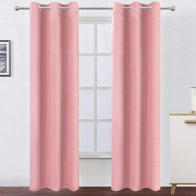 LEMOMO Pink Blackout Curtains 34 x 84 Inch Length/Set of 2 Curtain Panels/Thermal Insulated Room Darkening Blackout Curtains for Bedroom