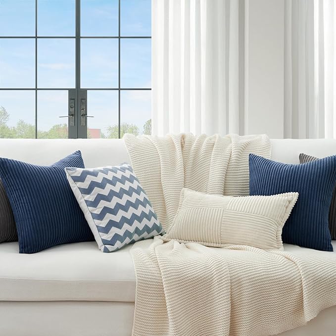 Topfinel Decorative Dusty Blue Throw Pillow Covers Cushion Cases, Set of 4 Soft Velvet Modern Double-Sided Designs Home Decor, Pillow Inserts Not Included (16x16 inch)