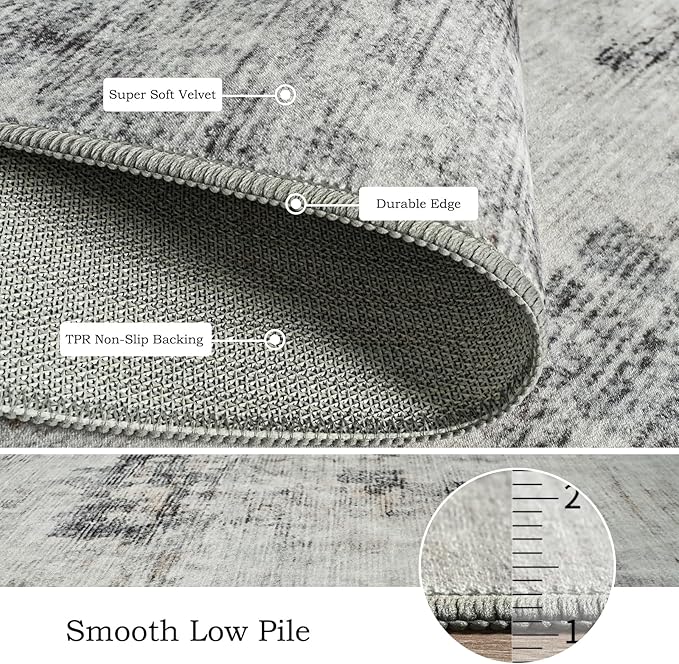 Toneed Abstract Area Rug 7x9 Modern Washable Rug Soft Non Slip Rug Low Pile for Bedroom Living Room Dining Room Grey/Brown