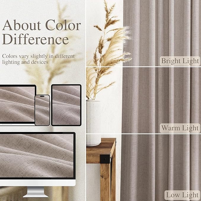 Nanspring Brownish Grey Linen Curtains for Living Room 86 Inches Long Back Tab Light Filtering Semi Sheer Curtain Modern Farmhouse Decor for Bedroom Office Luxury Textured Drapes 52x86, 2 Panels