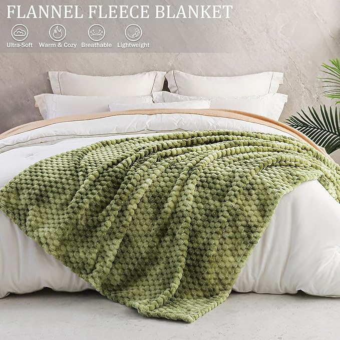 Exclusivo Mezcla Fleece Twin Blanket for Bed, Extra Large Fuzzy Tie-dye Olive Green Bed Blankets, Soft Cozy Plush Sofa Throws for All Seasons, 90x66 Inches