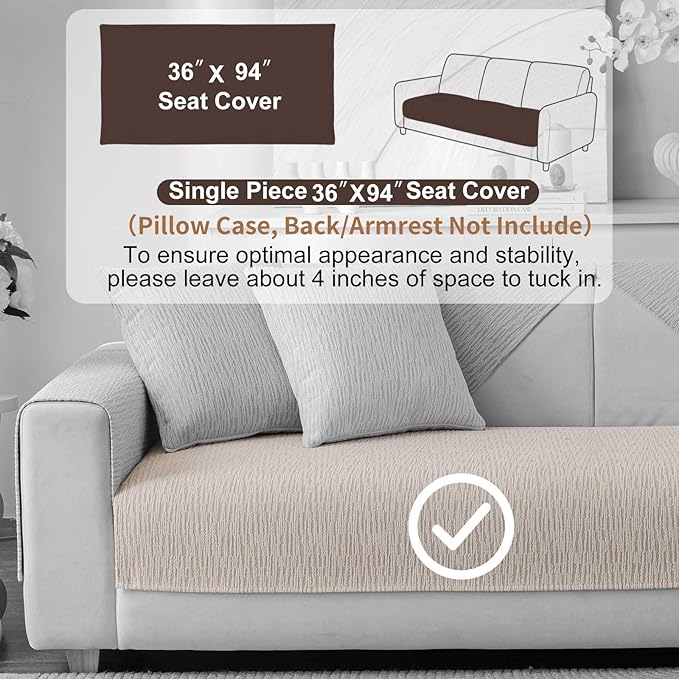 Soft Waterproof Chenille Cover Washable, Non Slip Sectional Sofa Covers for 3 Cushion Couch Sofa L Sharped Sofa Slipcover for Pets, Furniture Protector (1 PCS 36"x94" Coffee)