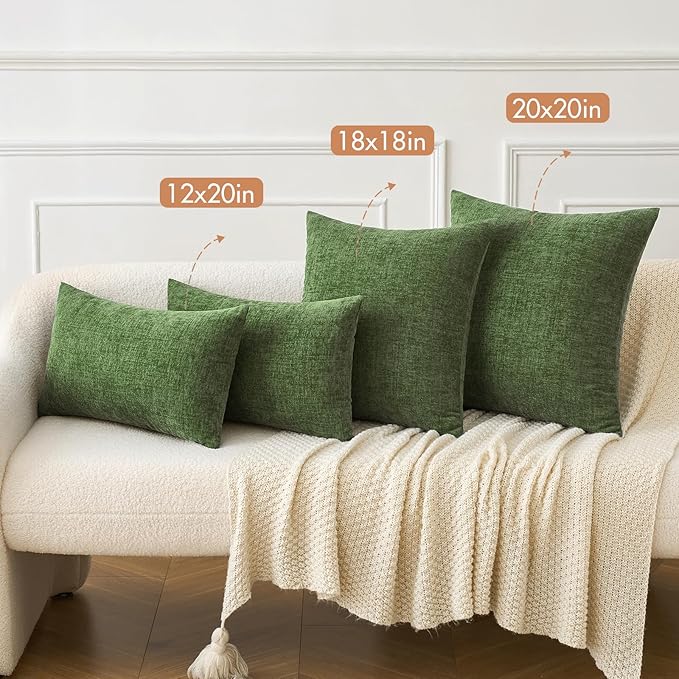MIULEE Pack of 2 Couch Throw Pillow Covers 20x20Inch Soft Moss Green Spring Chenille Pillow Covers for Sofa Living Room Solid Dyed Pillow Cases