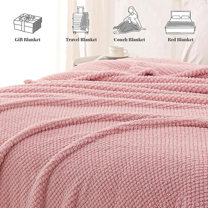 Whale Flotilla Extra Large Fuzzy Fleece Throw Blanket for Couch, 50x70 Inch Fluffy Warm Soft Jacquard Blankets for All Season, Lightweight and Cozy, Pink