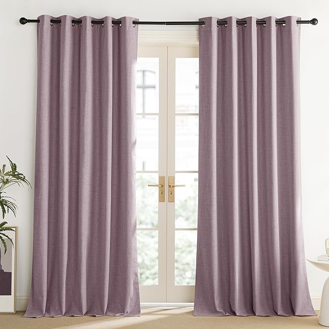 NICETOWN Chaise Mauve Vintage Linen 100% Blackout Curtains for Living Room, Thermal Insulated Curtains 120“ Long, Noise Reducing Window Treatment Drapes for Home Office, 62" Wide Per Panel, Set of 2