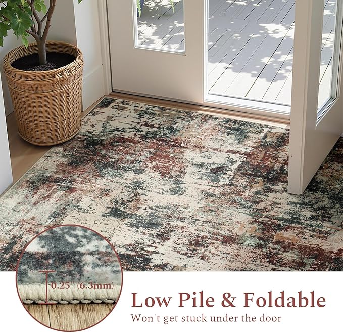Rugflix 8x10 Area Rugs for Living Room, Washable Large Rug Stain-Resistant Low Pile, Modern Carpet for Dining Room Home Office Kid Room Nursery Bedroom, Rust