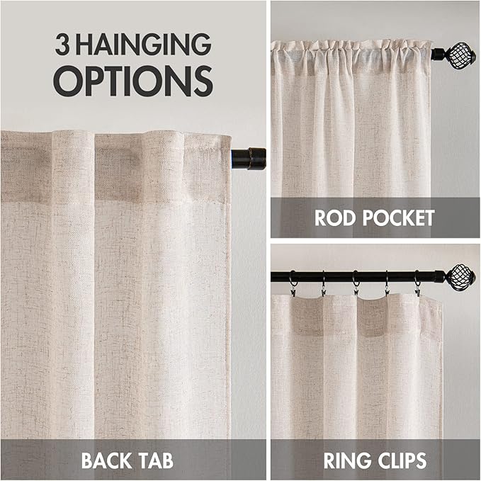MIULEE Natural White Linen Curtains 72 Inch Length for Bedroom Living Room, Soft Thick Linen Textured Window Drapes Semi Sheer Light Filtering Rod Pocket Back Tab Farmhouse Cream Ivory, 2 Panels