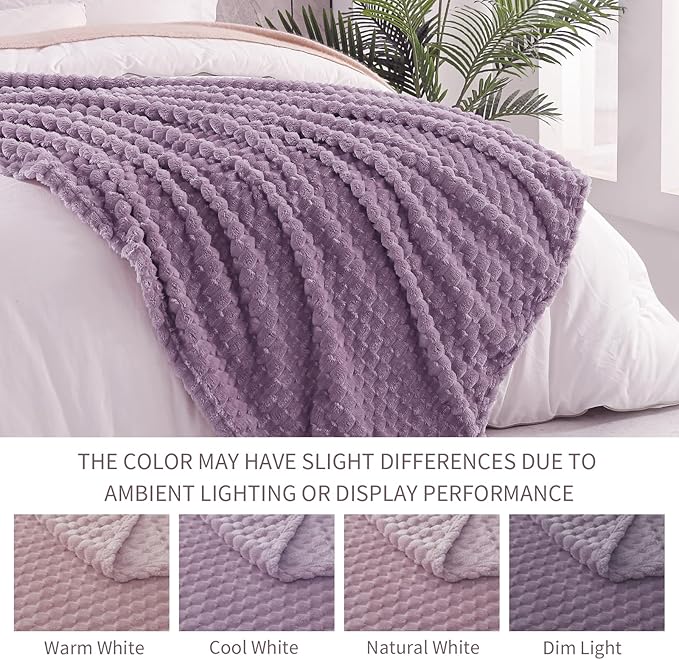 Exclusivo Mezcla Fleece Throw Blanket for Couch, Extra Large Fuzzy Grayish Purple Bed Blankets, Soft Cozy Plush Sofa Throws for All Seasons, 50x70 Inches