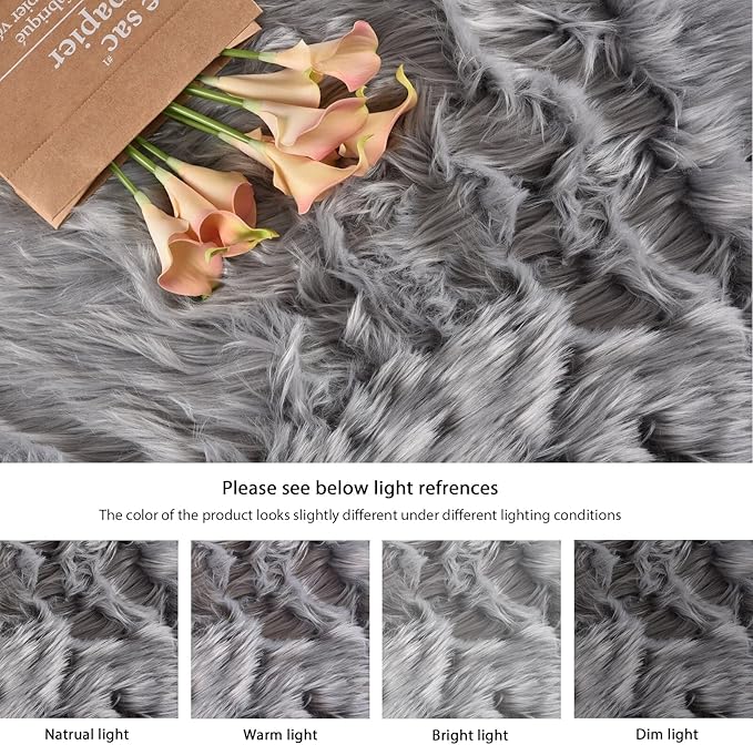 ORINOVA Large Area Rugs 9x12 Living Room Grey Fluffy Rug Faux Sheepskin Washable Fuzzy Fur Rugs for Bedroom Rectangle Nursery Rug