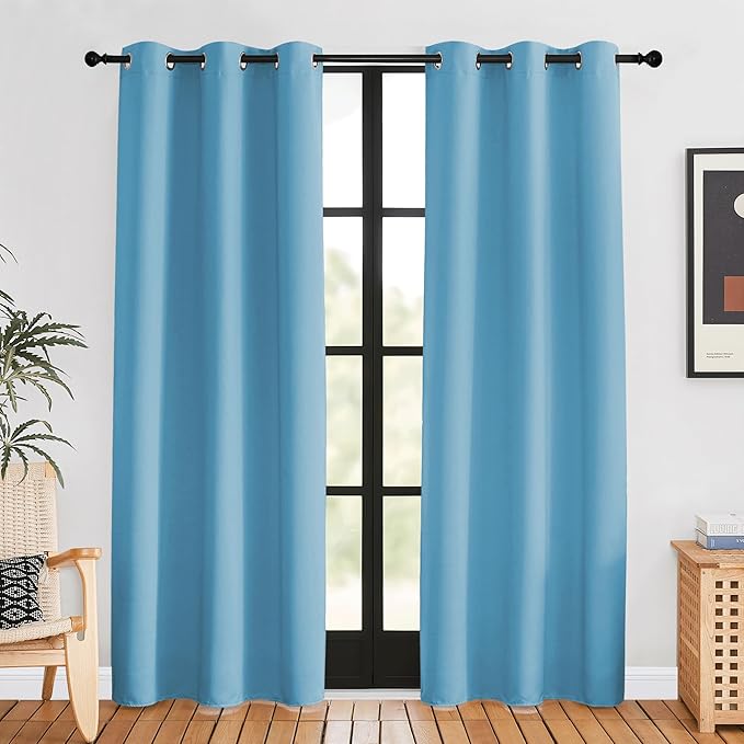 NICETOWN Blackout Curtains for Bedroom, Teal Blue, 42 W by 80 L, Set of 2, Thermal Insulated Curtains & Drapes with Grommet Top for Living Room, Privacy Window Treatment Draperies