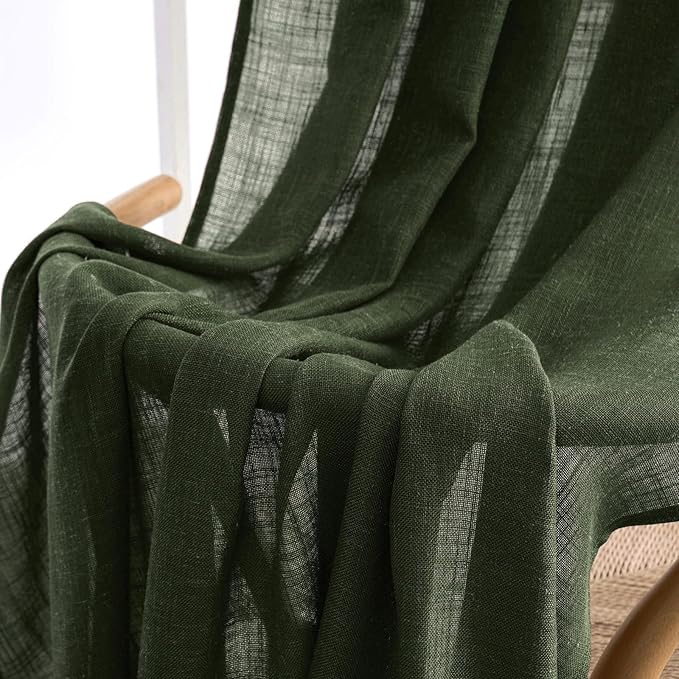 MIULEE Olive Green Linen Curtains 63 Inch Length 2 Panels for Bedroom Living Room, Soft Thick Linen Textured Natural Window Drapes Semi Sheer Light Filtering Back Tab Rod Pocket Burlap Look Decor