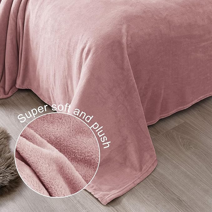 Exclusivo Mezcla Fleece Blanket Twin Size for Bed, Super Soft and Warm, All Season, Cozy, Plush, Lightweight, 90x66 Inches, Dusty Pink